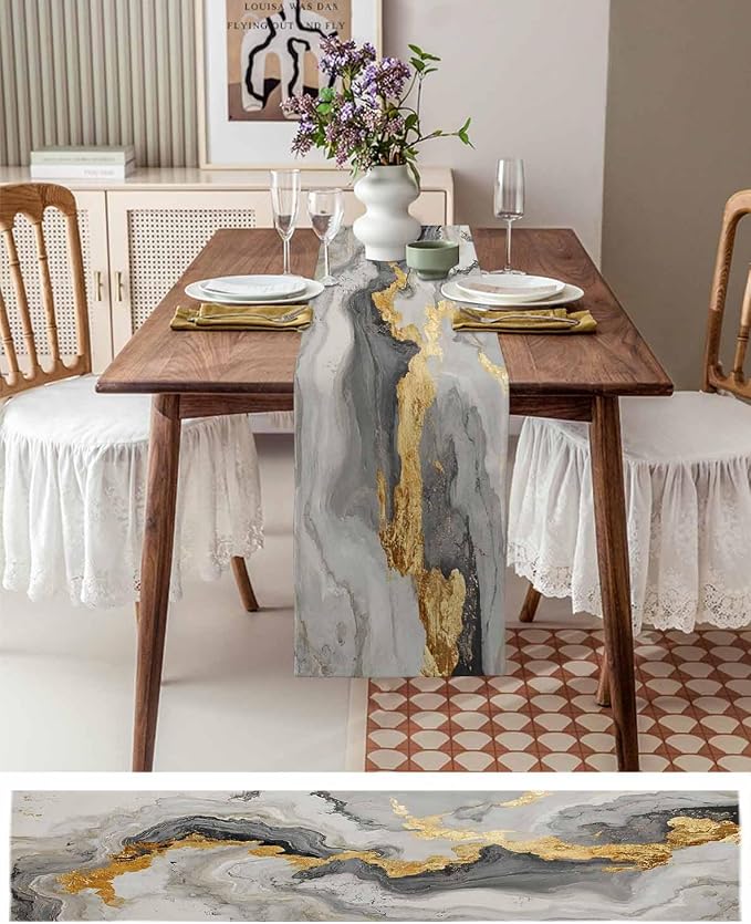 Grey Ombre Marble Table Runners 72 Inches Long, Abstract Art Kitchen Dining - Image 6