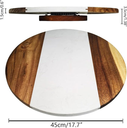 18 Inch Large Marble and Wood Lazy Susan Turntable - Rotating Serving Tray for Dining Table Centerpiece, Heavy Duty 360 Spinning Platter for Kitchen Countertop, Pantry & Charcuterie Board