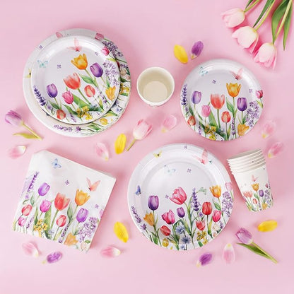 250 Pcs Floral Party Decorations Include Lavender Tulip Butterfly Paper Plates - Image 4