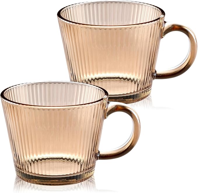 13oz Vintage Coffee Mugs 2 pack Striped Glass Tea Cups by Unknown