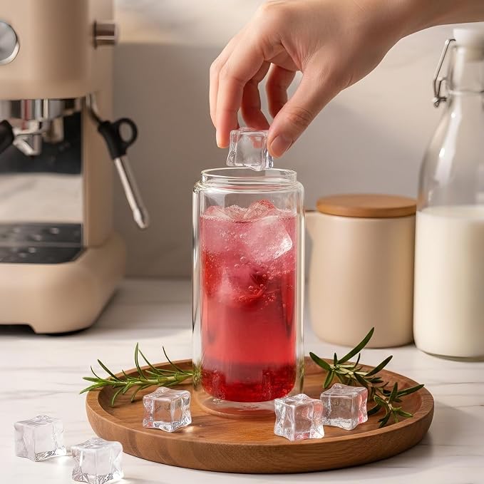 4 Pack Glass Cups with Lids and Straws 16 oz Double Wall Glass Tumbler - Image 6