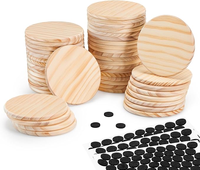 46Pcs Unfinished Wood Coasters-4" Unfinished Natural Wood Slices by Hanber