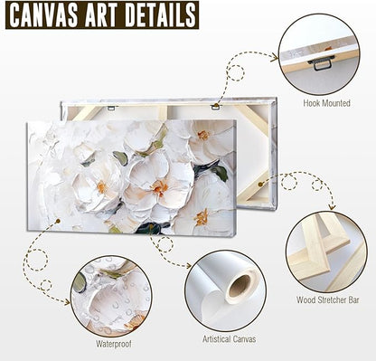 ADJUVANT Wall Art Impressionist Minimalist White Floral 48"L x 24"W, White Flowers With Subtle Tones Canvas Painting Delicate Petals Artwork Floral Wall Decor for Living Room Bedroom Bathroom Home Office