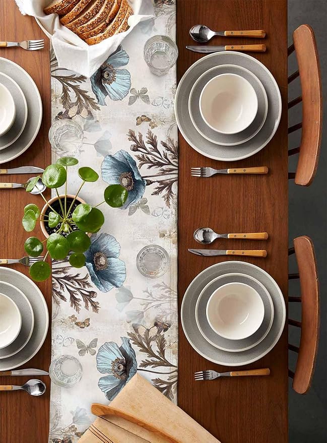 Vintage Tulip Flowers Table Runners 108 Inches Long, Cotton Linen Fabric Table - Image 5