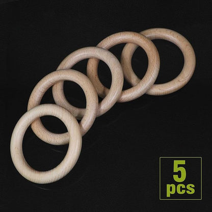 FoDau770 5pcs Natural Beech Wooden Rings, Unfinished Solid Wood Rings Heavy - Image 2