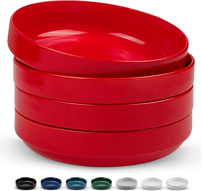KooK Ceramic Large Pasta Bowls, Microwave and Dishwasher Safe, Shallow Serving by Kook