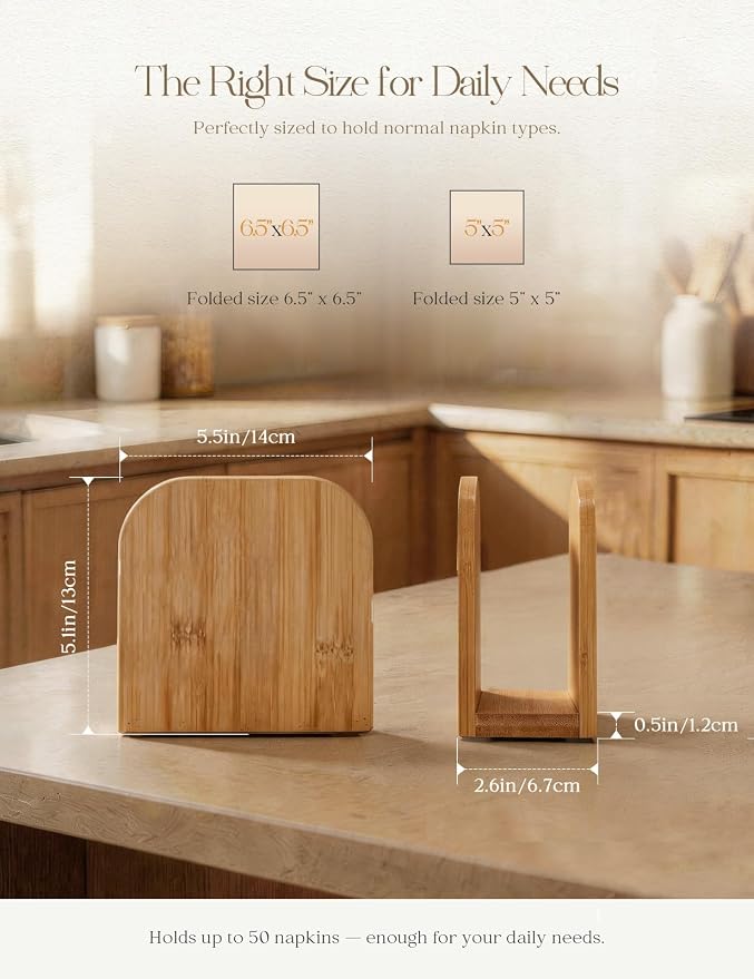 Napkin Holder for Table Stable Standing Napkin Dispenser Natural Bamboo | - Image 3