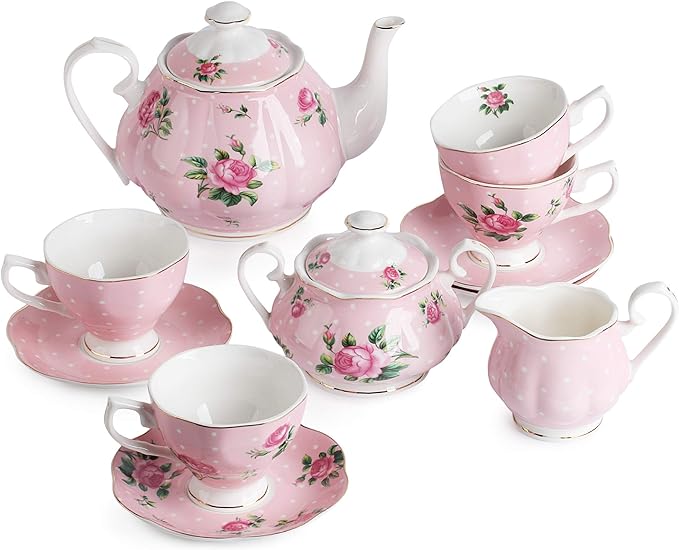 BTaT- Floral Tea Sets for Adults, Service for 4, Pot & Cups by BrewToATea