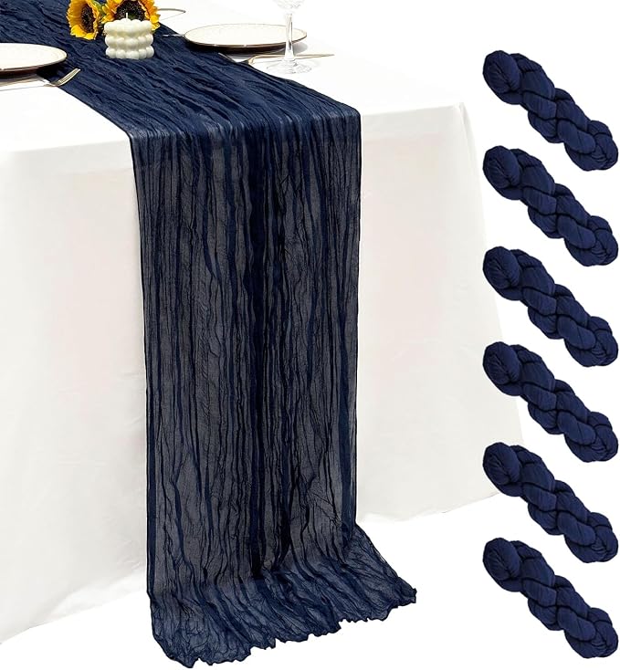 6Pack Navy Blue Cheese Cloth Table Runners 17x108inch Sheer Table Runner | Navy by Seveups
