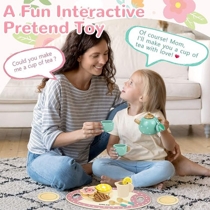 Wooden Tea Set for Little Girls Play Food Pretend Play for 3 4 5 Years Old | - Image 5