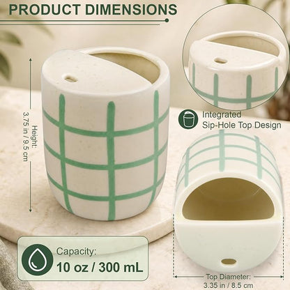Ceramic Coffee Mug with Sip Hole 10 oz Novelty Checkered Coffee Cup Retro Hand - Image 2