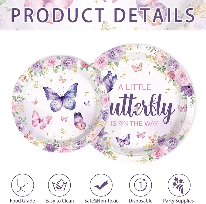250 Pcs Butterfly Baby Shower Decorations, Serves 50 | A Little Butterfly is on - Image 5
