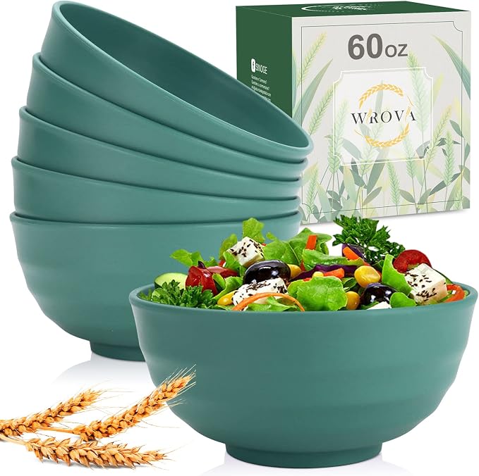 Wheat Straw Bowls Set 60 OZ Unbreakable Large Cereal Bowls Set of 6 Microwave by WROVA