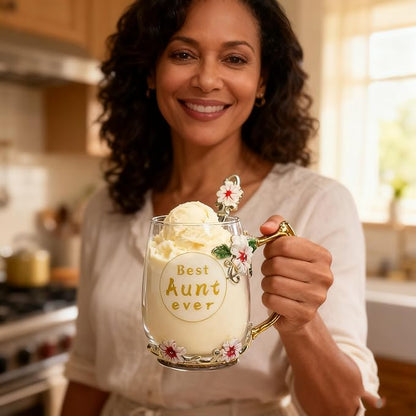 Best Aunt Ever Printed Flower Tea Glass - Image 9