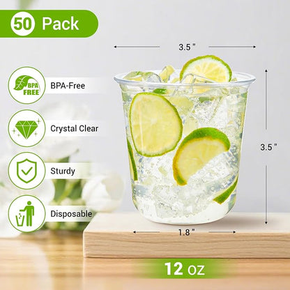 50 Pcs Round Bottom Plastic Cups, 12 oz Disposable Stemless Wine Glasses | - Image 2