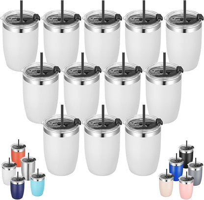 VEGOND Stainless Steel 12 oz Tumblers bulk Vacuum Insulated Double Wall Travel Tumbler with Lid and Straw Reusable Tumbler,White 12 pack