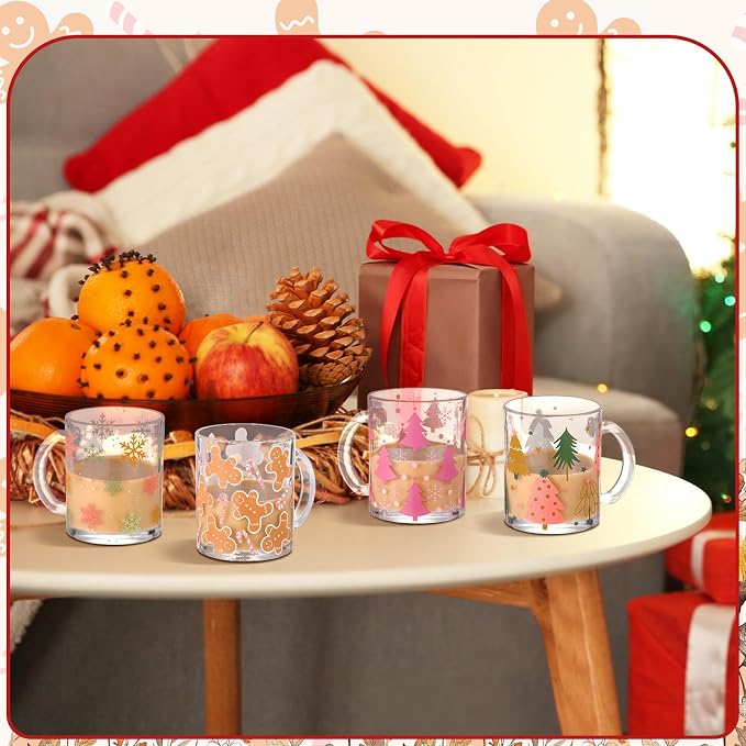 Tioncy 4 Pcs Christmas Coffee Mugs 12 oz Christmas Glass Cups - Image 4