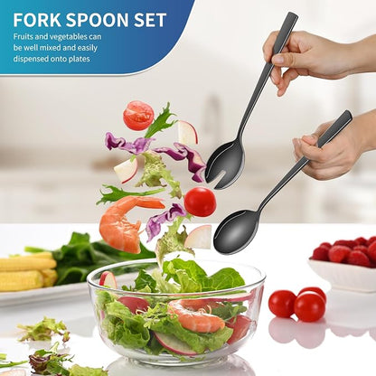 Black Salad Utensils Set, 9.4 Inch Stainless Steel Salad Tossing Spoon And Fork - Image 5