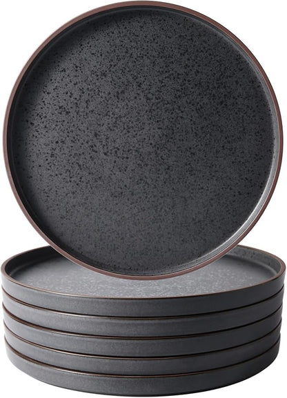 LERATIO Dinner Plates,Ceramic Dinner Plates Set of 6,10.75 inch Large ceramic plates,Modern Shape Dinnerware Dishes Set for Kitchen, Microwave & Dishwasher & Oven Safe-Coffee Rim