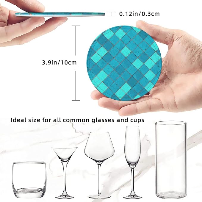 Ocean Blue Turquoise Scales Leather Coasters Set of 6 - Image 3