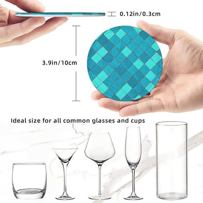Ocean Blue Turquoise Scales Leather Coasters Set of 6 - Image 3