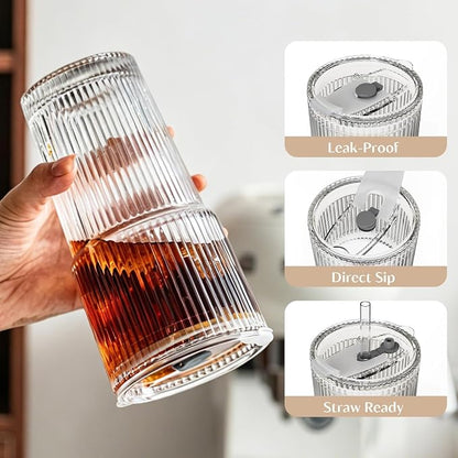 INSETLAN 6-Piece Glassware Set – 20 oz Ribbed Glass Tumblers - Image 4