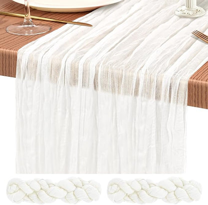 Showgeous 2 Pack Ivory White Cheesecloth Table Runners Boho Wedding Decor | by Showgeous