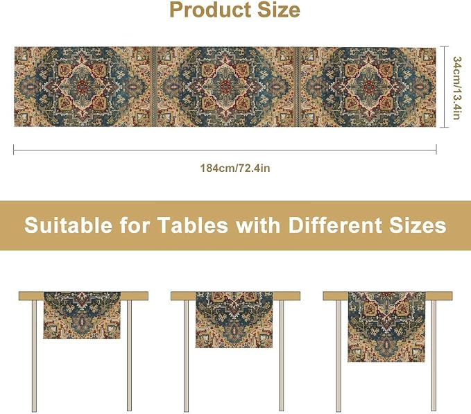 Boho Bohemia Style Table Runner, Country Rustic Farmhouse Vintahe Colorful - Image 8