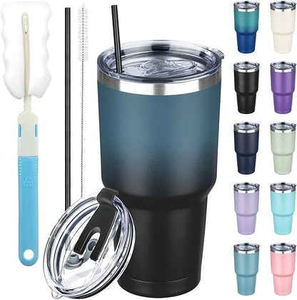 30 oz Tumbler with Lids and Straws, Stainless Steel Insulated Coffee Tumbler by GUDEMAO