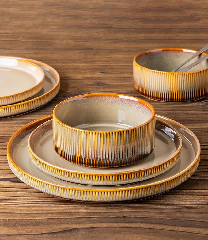Ceramic Dinnerware Set for 8, 24-Piece Plates and Bowls Set | Lightweight - Image 4