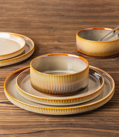 Ceramic Dinnerware Set for 8, 24-Piece Plates and Bowls Set | Lightweight - Image 4