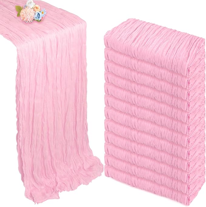 12 Pack Pink Cheesecloth Table Runner 10ft Boho Gauze Fabric Cheese Cloth Table by Pepmily