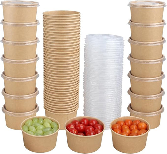 14 oz Disposable Kraft paper bowls with lids, Food containers Soup Bowls Party Supplies Treat Bowls 50 Pack