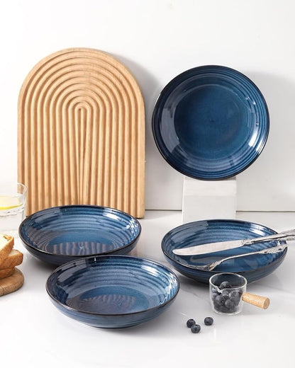 Ceramic Pasta Bowls, 8.7" Large Salad Bowls Set of 4, 32 oz Wide and Shallow Bowls, Farmhouse Bowl Plates for Kitchen, Gift for Housewarming Wedding, Microwave & Dishwasher Safe, Blue