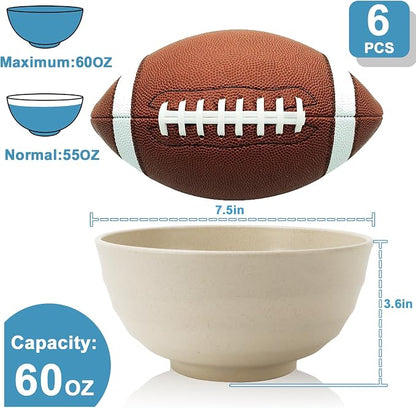 Wheat Straw Bowls 60 OZ Large Salad Bowl Set of 6, Microwave and Dishwasher - Image 2