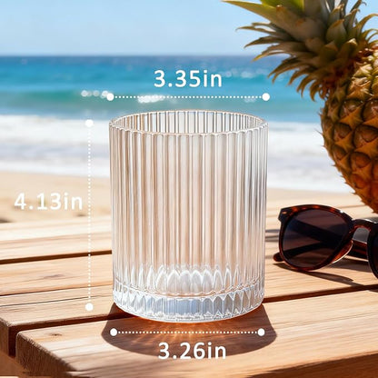 XKXKKE 14 oz Ribbed Drinking Glasses Set of 6, High Clear Vintage Iced Coffee - Image 6