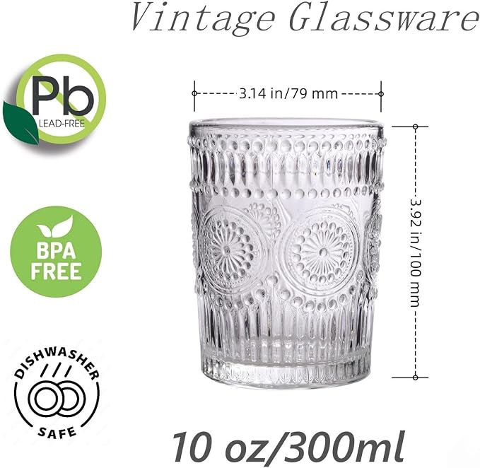 Amzcku Vintage Drinking Glass Set of 4, 10 oz - Image 2