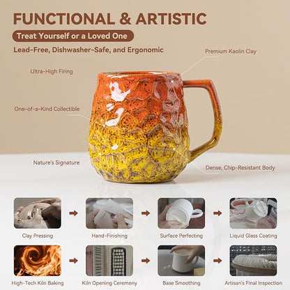 18oz Unique Orange & Yellow Kiln-Change Ceramic Coffee Mug, Handcrafted - Image 6