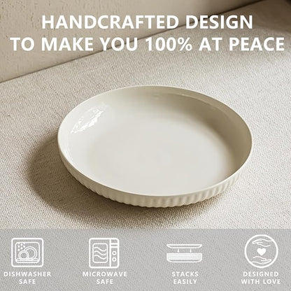 Ceramic Pasta Bowls Set of 4-28oz, Serving Salad, Soup Bowls For Kitchen Shallow Dishes Dinner Bowl, Microwave & Dishwasher Safe- Elegant Cream Color, 8.3in