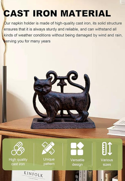 Exquisite Vintage Cast Iron Napkin Holder With Playful Standing Animal Motif - Elevate Elegance And Functionality In Your Table Setting (Cat)