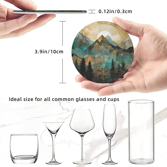 Mountains Trees Landscape Sunrise Leather Coasters Set of 6 - Image 3