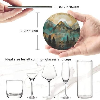 Mountains Trees Landscape Sunrise Leather Coasters Set of 6 - Image 3