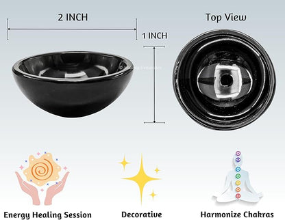 Black Obsidian Crystal Bowl - 2 Inch Decorative Bowls for Room and Home Decor - Gemstone Healing Crystals for Elegant Display, Positive Energy Balance and Gift