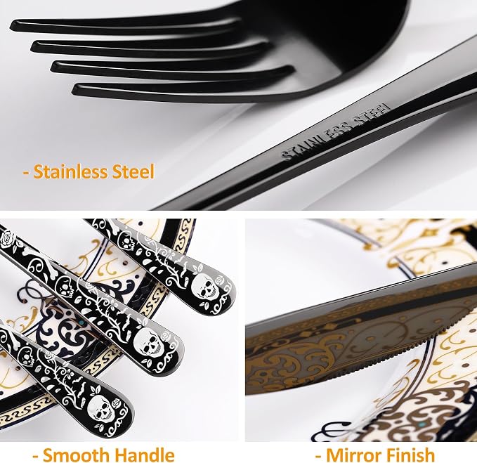 40-Piece Black Skull Silverware Set - Image 3