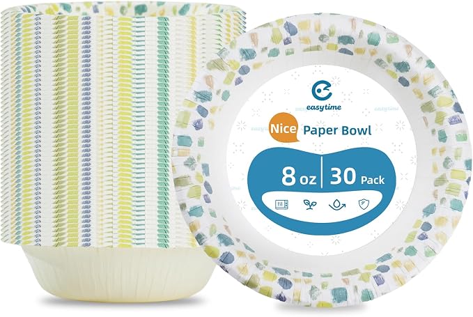 30 Pack Paper Bowls, 8 Oz Disposable Soup Bowl, Heavy Duty Printed Disposable by Unknown