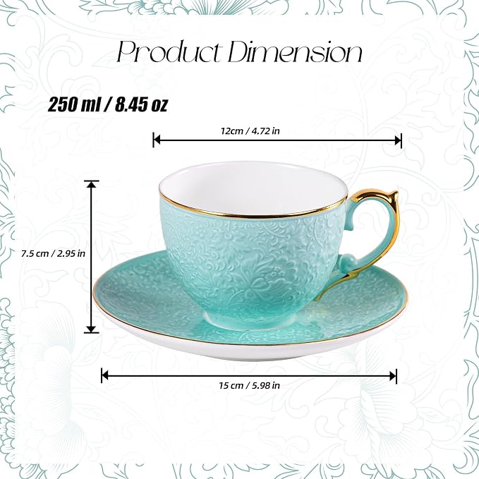 KAMMAK Tea Cups and Saucers Set of 2, Fine Bone China Coffee Cups, GH021 | - Image 2