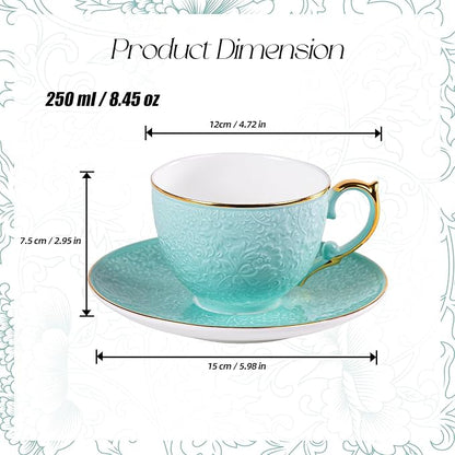 KAMMAK Tea Cups and Saucers Set of 2, Fine Bone China Coffee Cups, GH021 | - Image 2