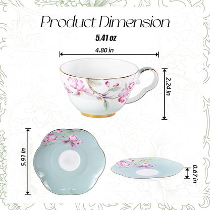 KAMMAK Tea Cups Set of 2, Ceramic Floral Pattern Demitasse Cup | Porcelain - Image 2