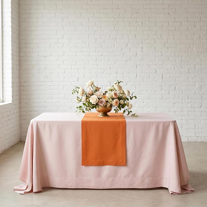 Solino Home 100% Pure Linen Dining Table Runner Orange, Fete 14 x 108 in | - Image 2