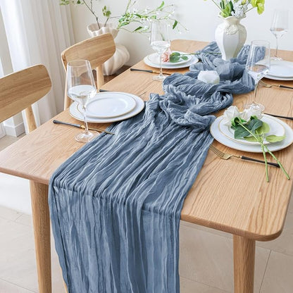 Cheesecloth Table Runner 10FT 4Pcs Dusty Blue Boho Gauze Runners | Cheese Cloth - Image 7